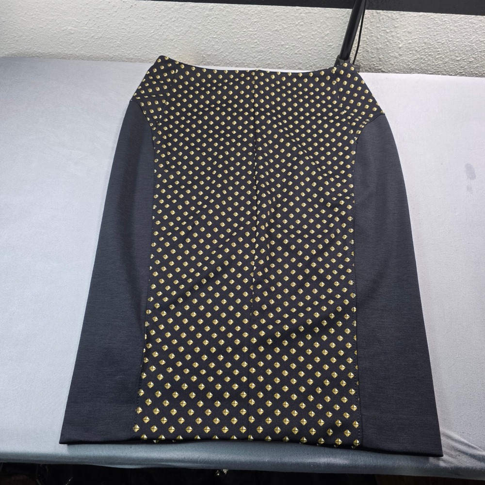 Michael Michael Kors Navy Gold Geometric Pencil Skirt Back Zip MF47E820KB Size 6